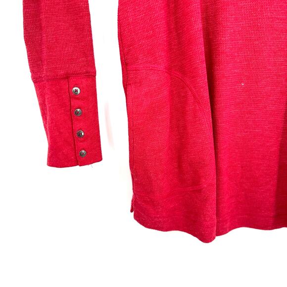 J Jill Size Medium Petite Shirt Red Waffle Weave Button Cuffs Long Sleeve Casual - Picture 3 of 6